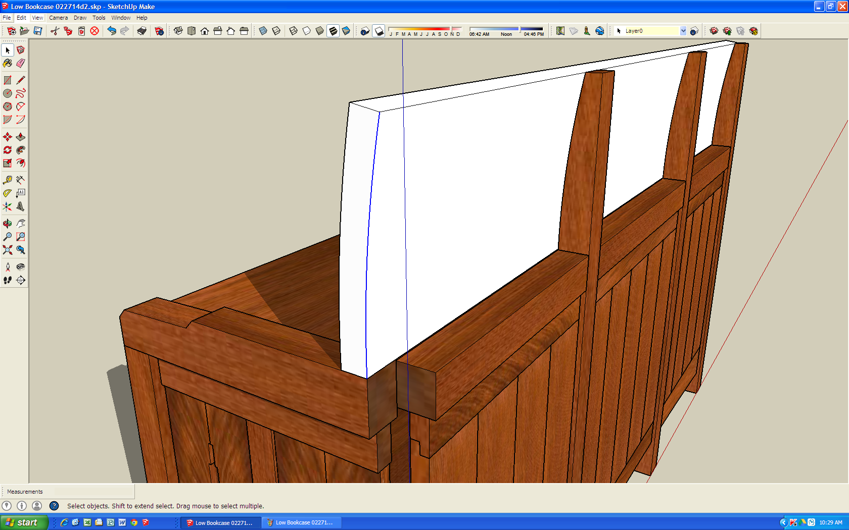 I hide the leg and crest rail, paste in place the curve, offset the curve 1 inch and using push/pull, extrude the shape shown