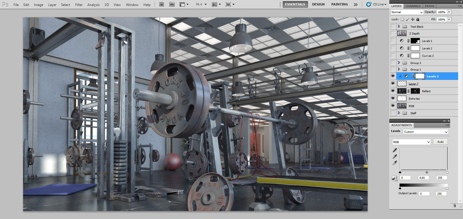 Making the model of a Gym with V-Ray and 3D Max