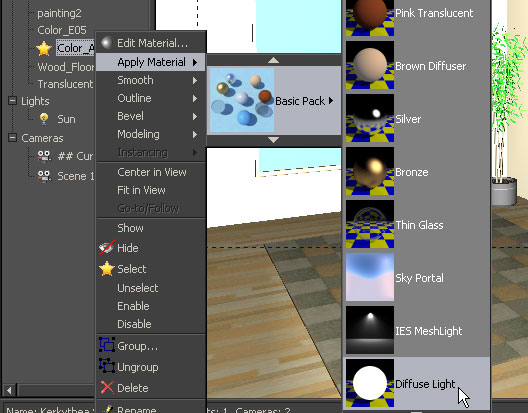 Apply Material / Basic Pack / Diffuse Light.