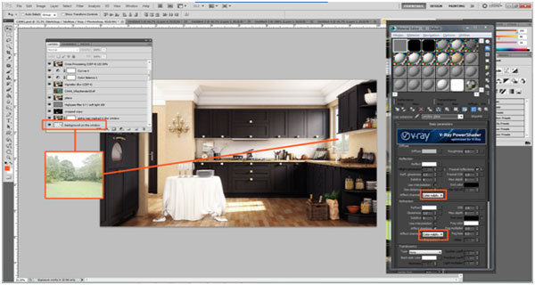 Kitchen rendering with Sketchup, 3dsMax+Vray and Photoshop